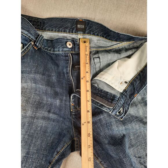 BOSS HUGO BOSS Men 36X32 Acid Wash Relaxed Fit‎ Navy Blue Denim Jeans - Picture 3 of 8